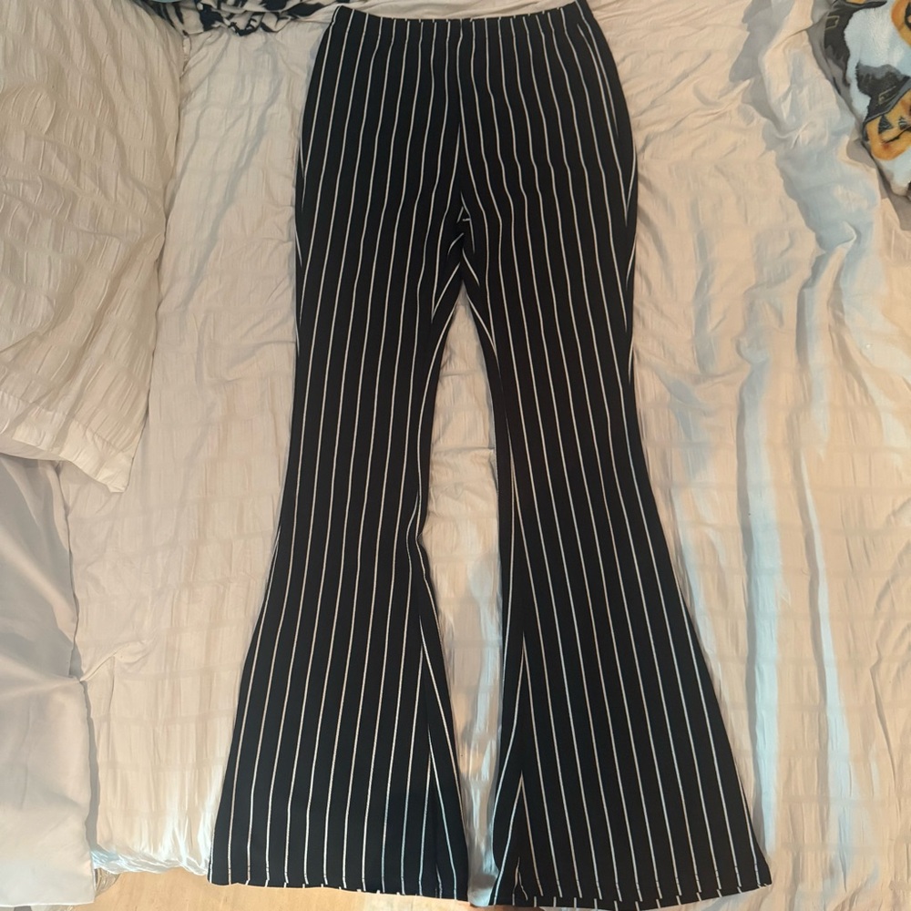 Black and White Striped Flare Pants